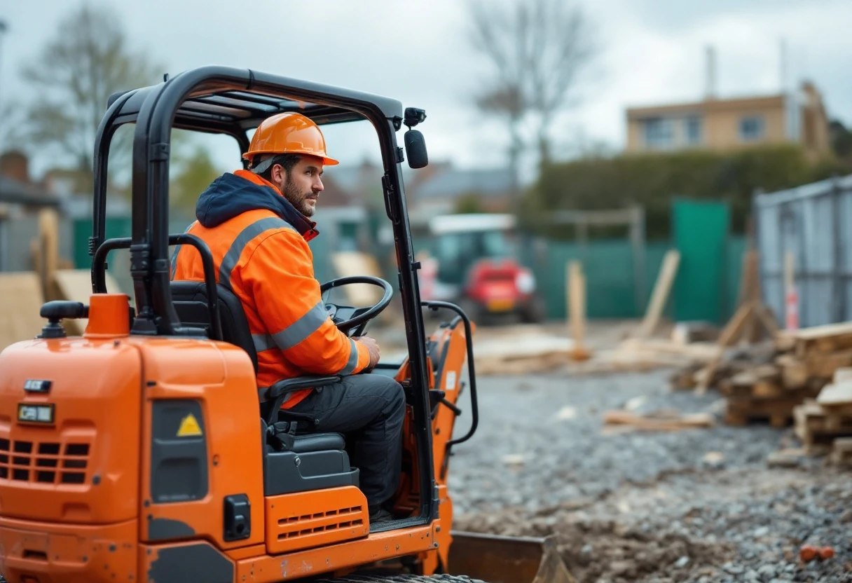 Mini digger operator at work